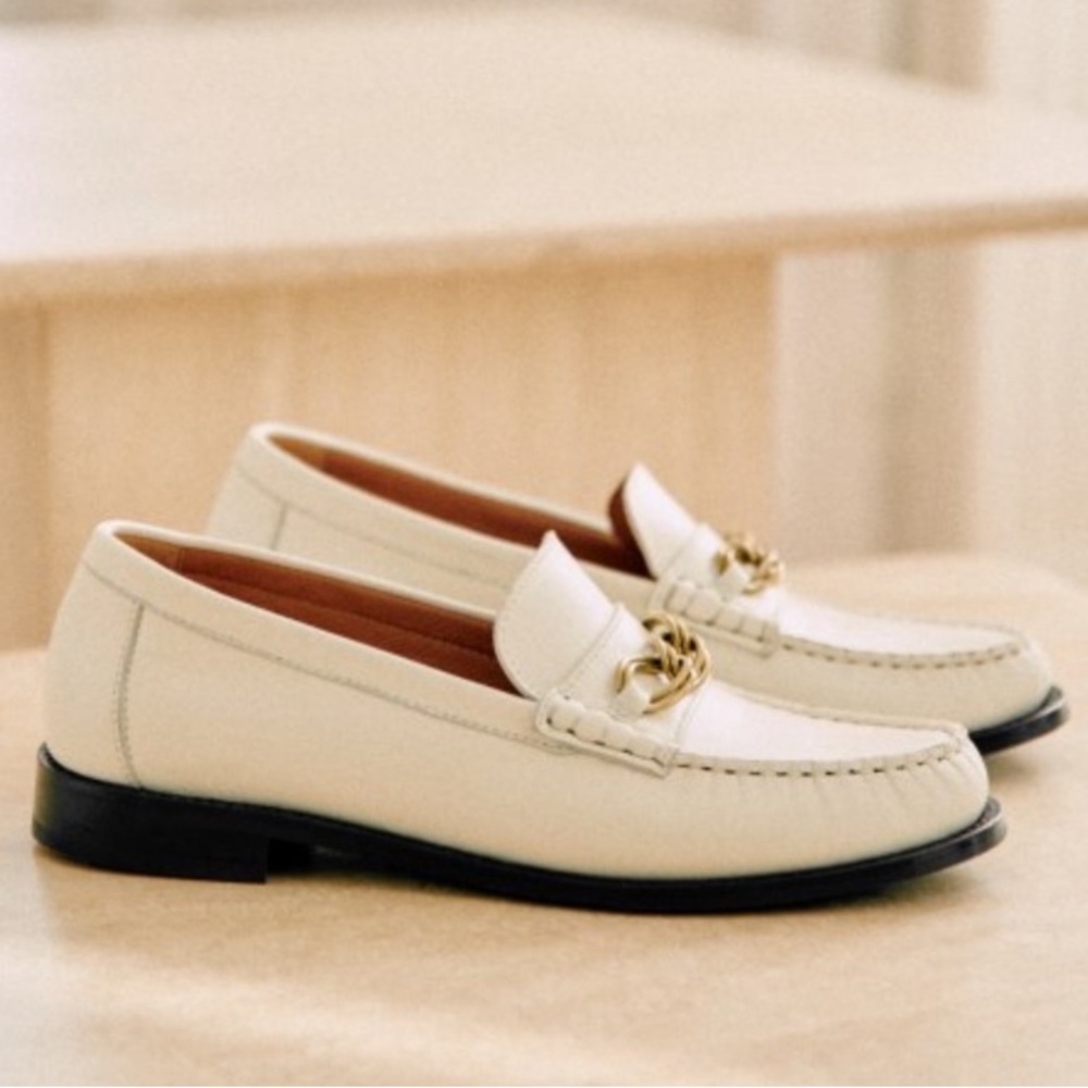 Sezane Vicky Loafers Elegant Cream/White Leather in smooth Ecru chain detail 42 - Picture 1 of 11